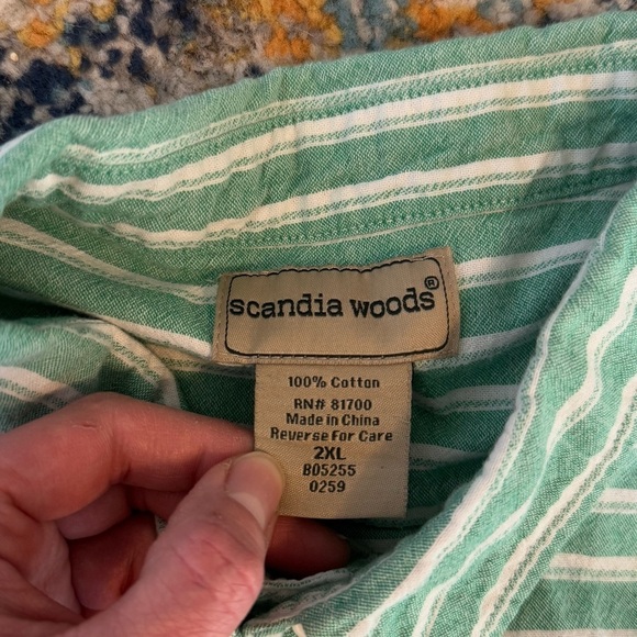 Scandia Woods Men’s Green/White Striped 100% Cotton Button Down Short Sleeve 2XL - Picture 8 of 11